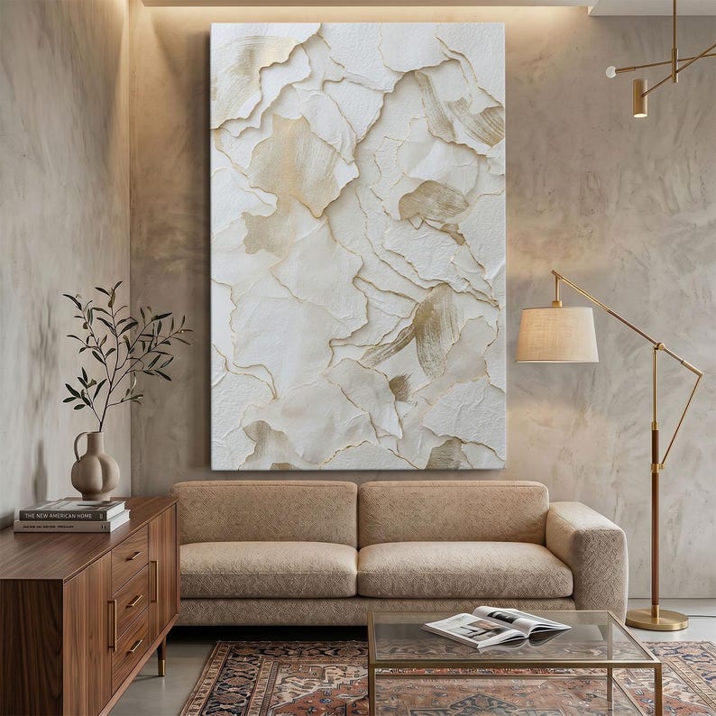 Abstract Gold Leaf Wall Art, Neutral Texture Canvas Print, Modern ...