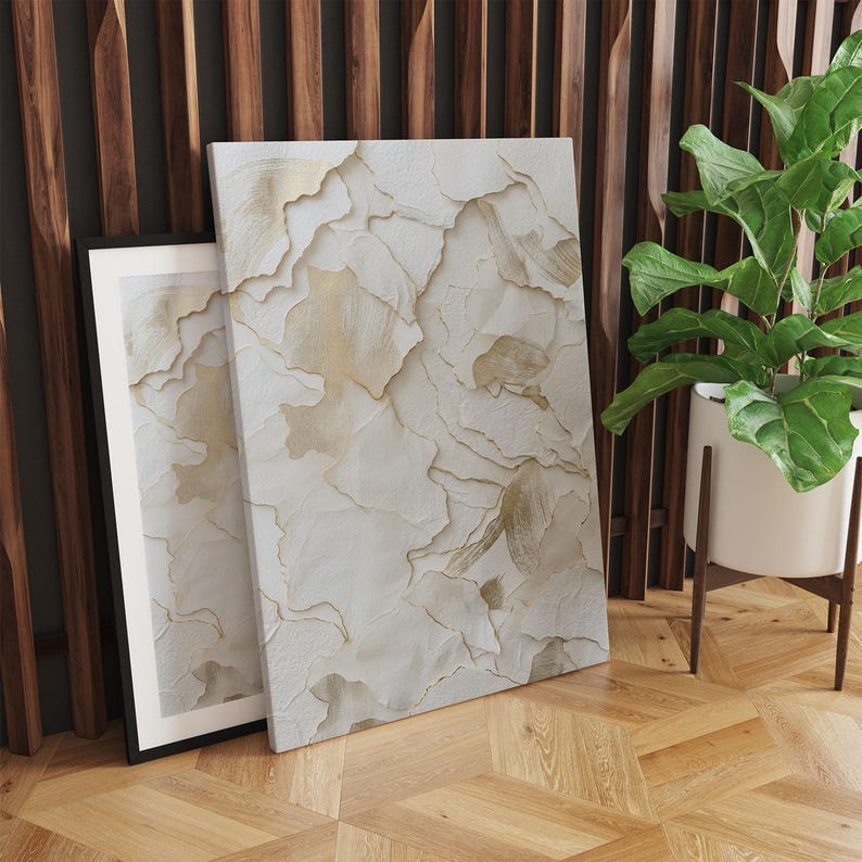 Abstract Gold Leaf Wall Art, Neutral Texture Canvas Print, Modern ...