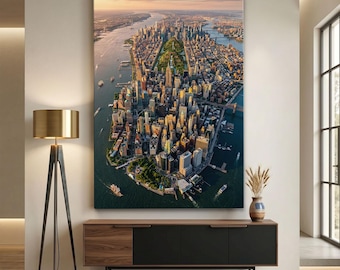 New York City Skyline Canvas Print, Surreal Cityscape Wall Art, Futuristic NYC Decor, Vertical Garden Architecture, Modern Urban Art Poster