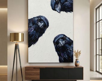 Three Crows Canvas Print, Moody Bird Wall Art, Raven Wall Decor, Gothic Home Decor, Dark Academia Art, Wildlife Animal Print, Black Bird