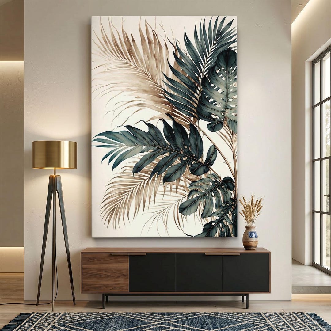 Tropical Palm Leaf Canvas Print, Botanical Wall Art, Sage Green and ...