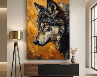 Wolf Canvas Print, Impressionist Animal Wall Art, Rustic Wildlife Decor, Golden Brown Home Decor, Modern Forest Portrait, Nature Art