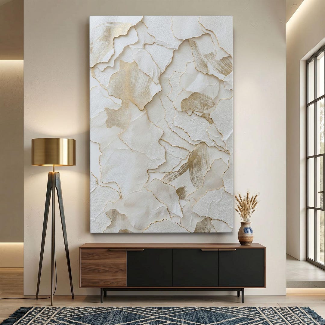 Abstract Gold Leaf Wall Art, Neutral Texture Canvas Print, Modern ...