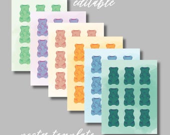 Editable Gummy Bears Poster Template, Posters 12x18, 18x24, 21x28 (inches)