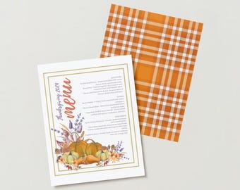 Printable Thanksgiving Menu Template: Dinner Party Card (Digital Download)