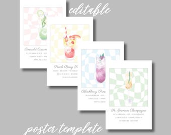 Editable Cocktail Poster Template, Cocktail Recipe Posters