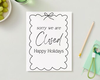Holiday Closed Sign Template: Editable Storefront Sign (Digital Download)