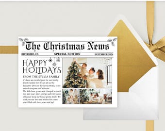 Newspaper Family Photo Christmas Card Template (Digital Download)