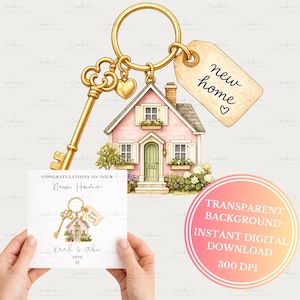 Watercolour New Home Keyring PNG, Sublimation Keychain File, Cricut Printable, Transparent PNG 300 DPI