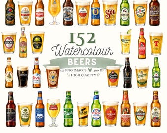 152 Watercolour Beer Clipart Bundle | Craft Beer, Lager, IPA, Stout (Digital Download)