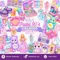 Pastel 90s Girlhood Clipart Bundle | Retro Toys, Care Bears, Tamagotchi (Digital Download)
