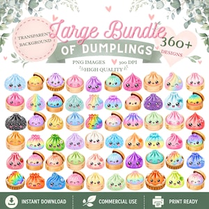 Glitter Dumpling Clipart Bundle | Kawaii Food PNG, Sublimation Design (Digital Download)