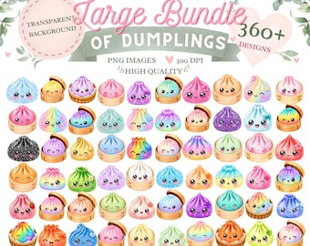 Glitter Dumpling Clipart Bundle | Kawaii Food PNG, Sublimation Design (Digital Download)