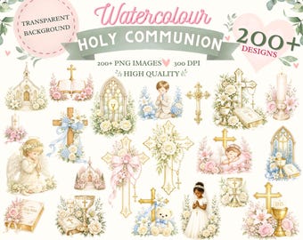 Watercolour Holy Communion Clipart | Religious, Baptism, Christening Graphics (Digital Download)