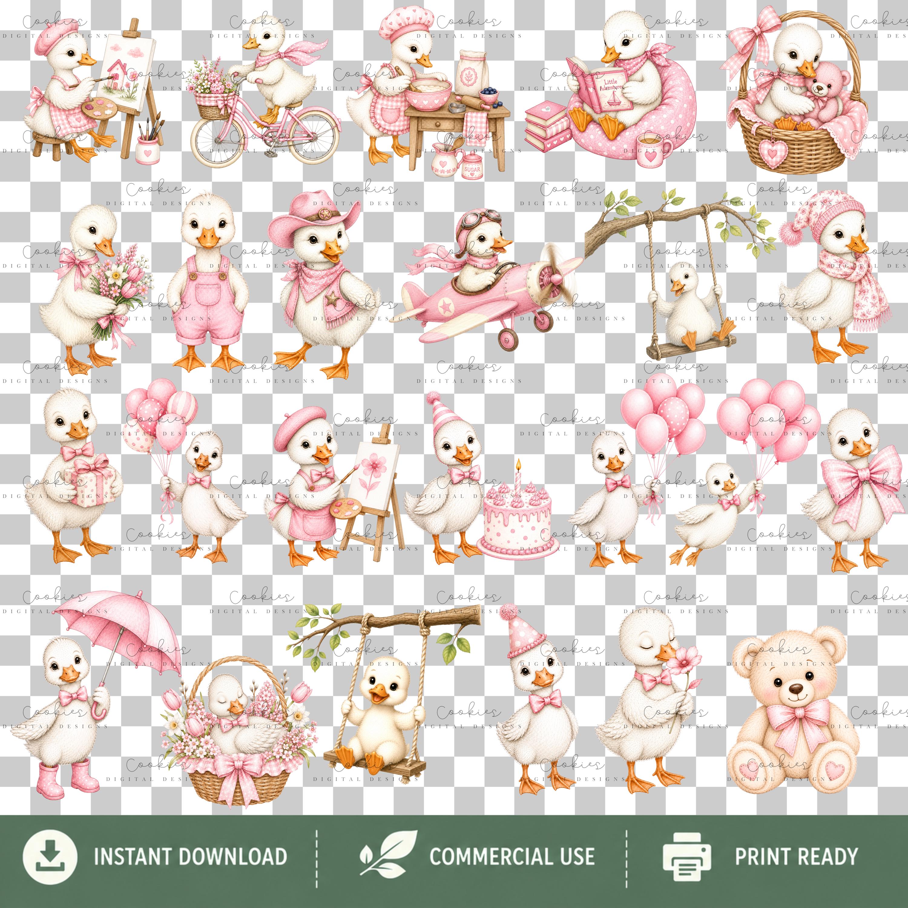 Pink Goose Watercolor Clipart Bundle | 100 Whimsical Baby Graphics ...