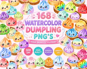 168 Watercolor Dumpling Clipart PNGs | Kawaii Food Illustrations (Digital Download)
