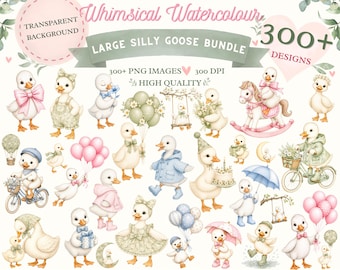 Sage Green Silly Goose Watercolor Clipart | Baby Shower Graphics, Nursery Decor (100 PNG Images)