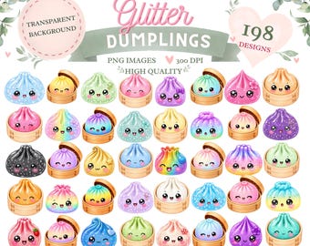 Glitter Dumpling Clipart Bundle | Kawaii Food PNG Designs (Digital Download)