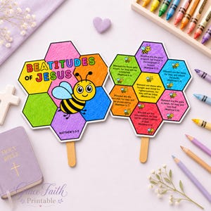 Seligpreisungen von Jesus Craft Printable, Matthäus 5 Bibelvers Färbung Aktivität, Sonntagsschule VBS Homeschool Kids Lesson PDF-Download
