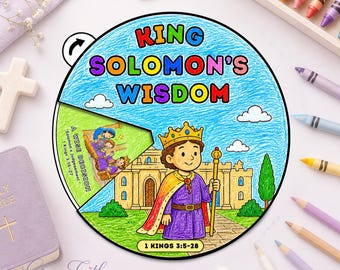 King Solomon's Wisdom Bible Craft Printable, Sunday School Coloring Wheel Activity