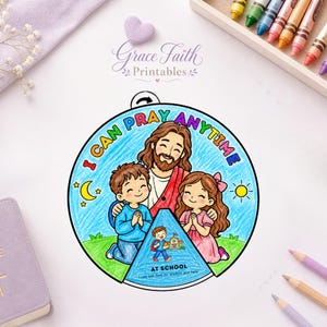 I Can Pray Anytime Spinner Wheel Craft, 1 Thessalonians Bible Verse Coloring Page, Sunday School Printable Lesson, Kids Prayer Worksheet