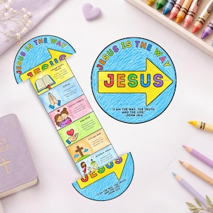 Jesus Is The Way Craft, Printable Bible Verse Foldable, Sunday School Coloring Activity, Kids Faith Lesson Cut and Fold Worksheet