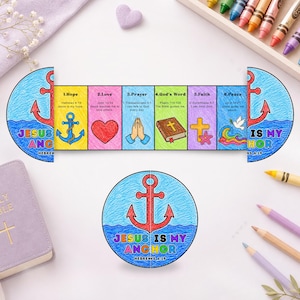 Jezus is mijn anker Bijbelambacht, Hebreeën 6:19 zondagsschoolactiviteit, christelijke kinderen afdrukbaar, kleurplaat Ocean Faith, eenvoudige VBS-les