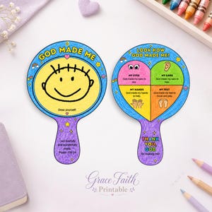 God Made Me Mirror Craft, Sunday School Self Portrait Activity, Psalm 139 Bible Verse Coloring Printable, Kids Church Digital Download