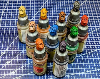 ミニチュアペイントボトルキャップサンプルSTL | ペイントカラースウォッチトッパー | ホビーペイントオーガナイザー3Dプリントダウンロード