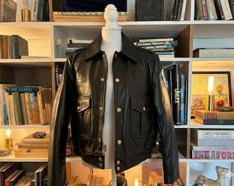 Chaqueta bomber de cuero uniforme de la policía de Chicago, nueva, de piel de vaca auténtica negra.
