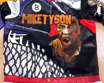 Chaqueta de boxeo de cuero con estampado integral de Mike Tyson "Iron Mike", estilo streetwear. Rara edición.