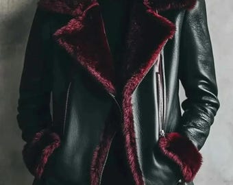 Chaqueta de cuero estilo motero con forro de borrego - Abrigo de piel de invierno para mujer, nuevo.