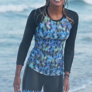 WOMENS MERMAID blue Rash Guard Style by Nalu Tribe image 1