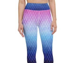 OMBRE Mermaid Blue WIDE BAND Surf/ Yoga Leggings