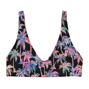 Palm Trees Black & Pink Recyled padded bikini top