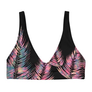 Maui Palm Black/Pink Recycled padded bikini top