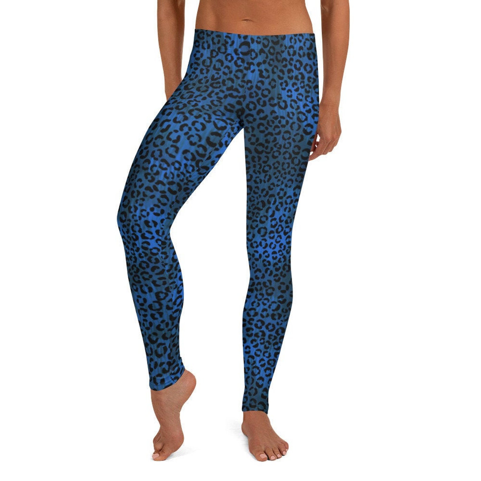Buy Blue Leopard Surf/ Yoga Regular Waist Leggings Online in India - Etsy