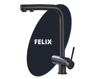 KLARWERK® Felix | Pull-out 3-way tap, stainless steel, matte black | Filtered drinking water tap for kitchen | Osmosis, 3 connections
