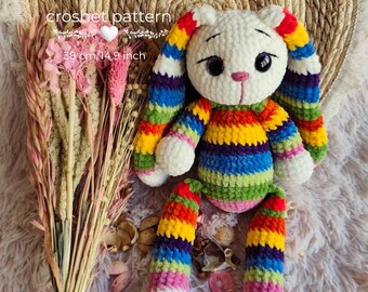 Crochet Bunny Pattern PDF, Plush Rainbow Bunny Amigurumi, Kawaii Rabbit Toy Tutorial, Velvet Yarn Nursery Gift