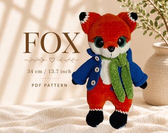 Crochet Fox Pattern PDF, Plush Fox Amigurumi Toy, Woodland Animal Crochet Tutorial, Velvet Yarn Baby Gift