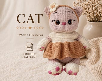 Katzen Häkelanleitung, PDF, Kitty Amigurumi Stofftier, Kawaii Häkelanleitung für Katzen, Samt Garn Baby Geschenk