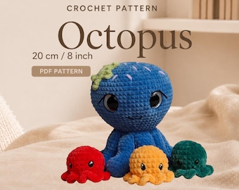Crochet Octopus Pattern PDF, Plush Amigurumi Octopus Toy, Kawaii Sea Animal Tutorial, Velvet Yarn Baby Gift