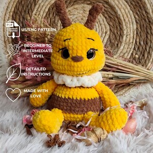 Bee Crochet Pattern PDF, Amigurumi Bee Plush Pattern, Cute Bumble Bee Toy, Easy Crochet Animal, Stuffed Bee Tutorial, Instant Download image 2