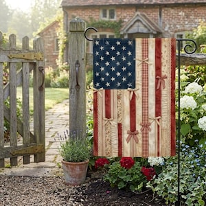 Patchwork-Gartenfahne mit amerikanischer Flagge, rustikales Vaterland-Dekor