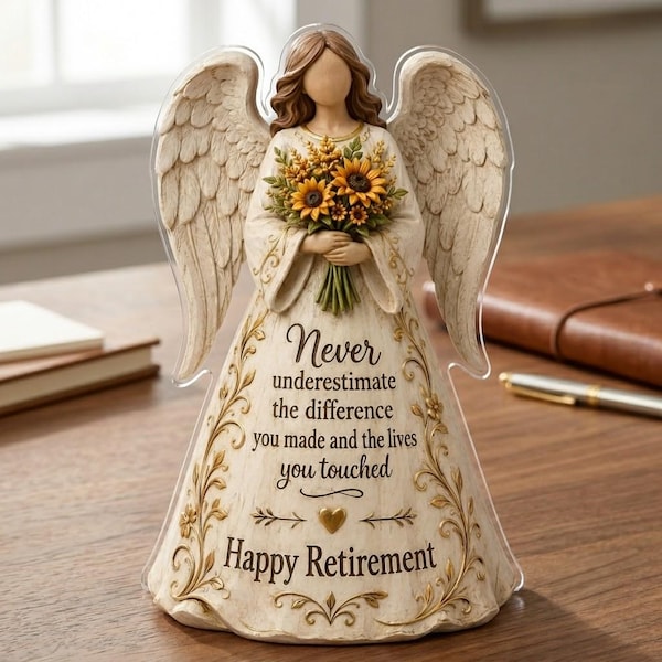 Retirement Angel Acrylic Block, Sunflower Appreciation Gift for Teacher Nurse Coworker Desk Decor