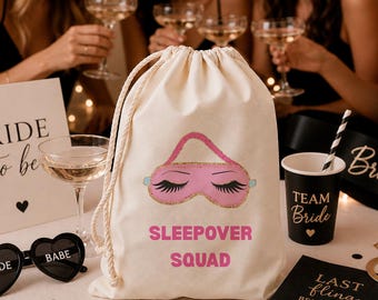 Bolsa con cordón para fiesta de pijamas, bolsa de recuerdo para fiesta de pijamas de niñas, bolsa de regalo para fiesta de pijamas de niñas, bolsa de algodón para despedida de soltera, bolsa para antifaz de spa