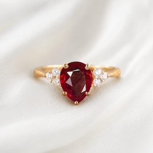 Vintage Pear Shaped Ruby Engagement Ring Gemstone July Birthstone Ring Unique Cluster Ring Rose Gold Ring Promise Wedding Bridal Ring Women