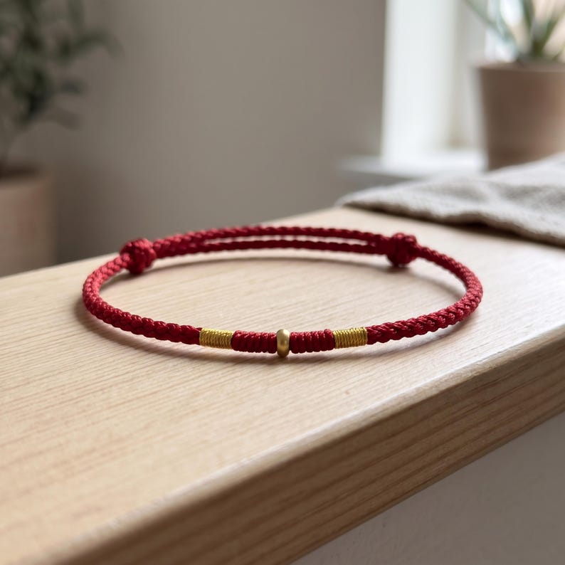 Pulsera ajustable de cordón trenzado con detalles en oro puro de 24 quilates. imagen 9