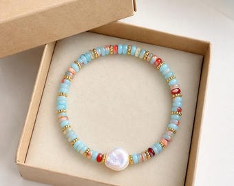 Bracelet en perles de Shoushan Stone : bijoux chics chinois en perles d'eau douce pour femme