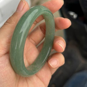 Green Stone Bangle Bracelet - Smooth Minimalist Wide Wrist Jewelry